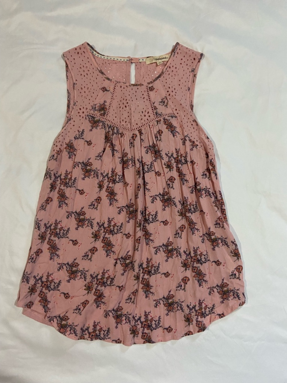 Rewind Pink Floral Eyelet Yoke Sleeveless Camisole